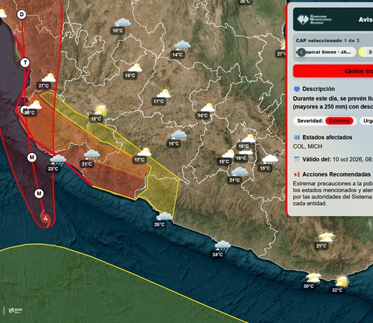 El hurac&aacute;n Sim&oacute;n, como categor&iacute;a 4, se aproxima a las costas de Jalisco y Colima