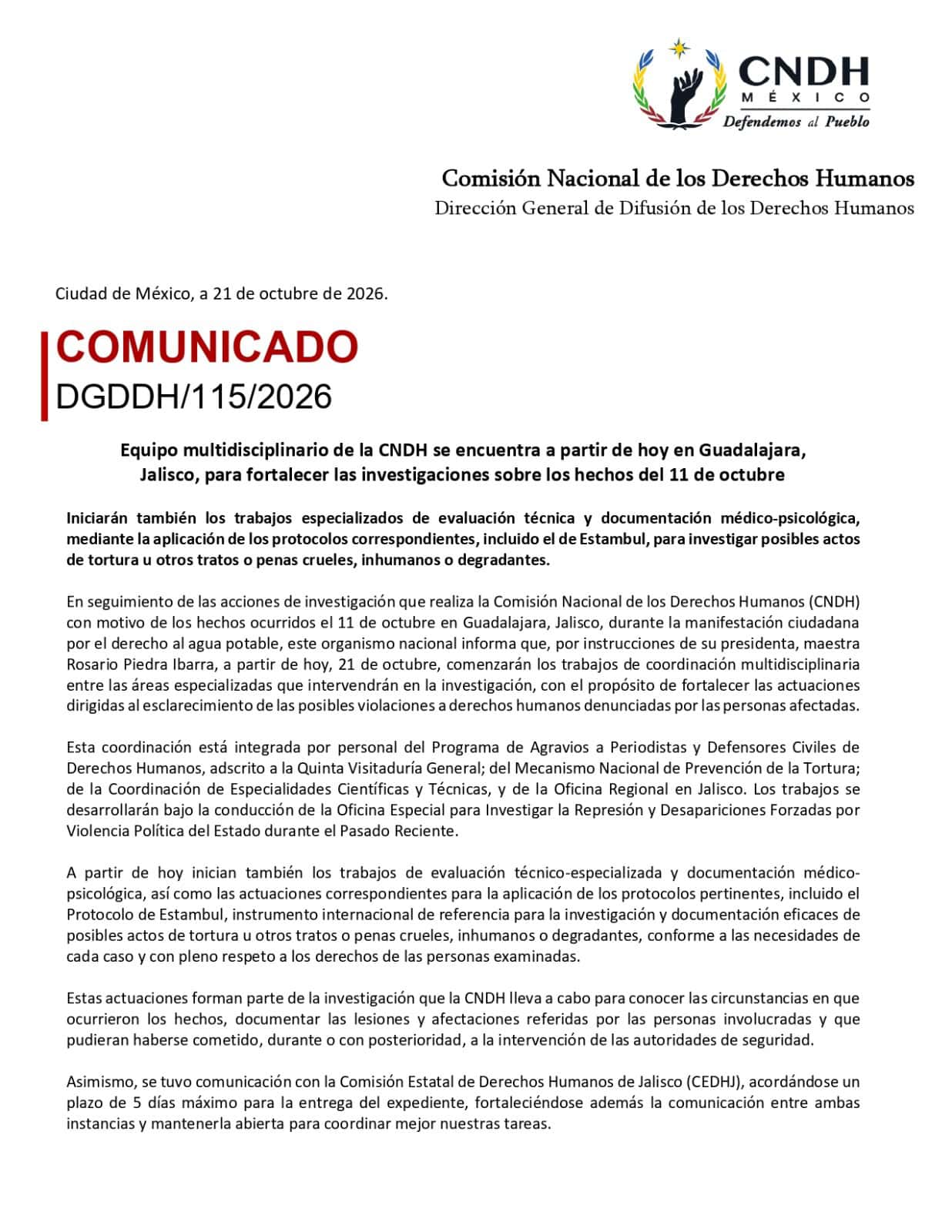 CNDH investigará posibles actos de tortura durante represión de manifestantes en Guadalajara CNDH investigará posibles actos de tortura durante represión de manifestantes en Guadalajara